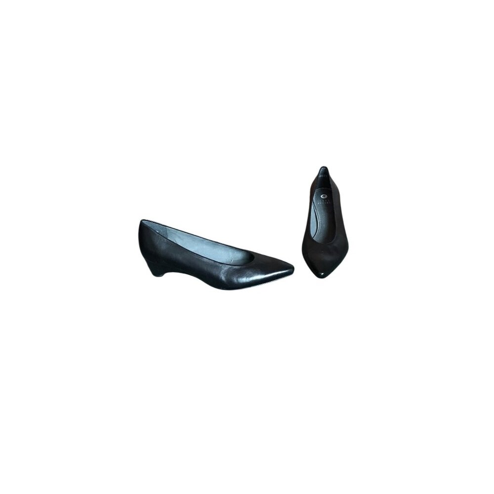 Stuart Weitzman Black Point Toe Kitten Wedge
